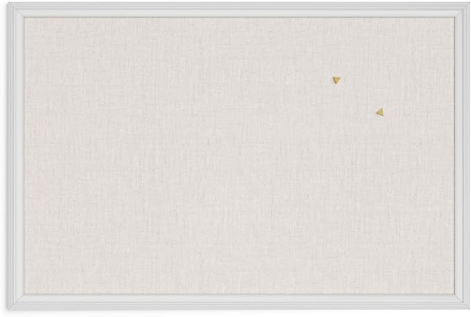 U Brands Farmhouse Linen Bulletin Board, 30"x20", White Wood Style Frame, Includes Push Pins