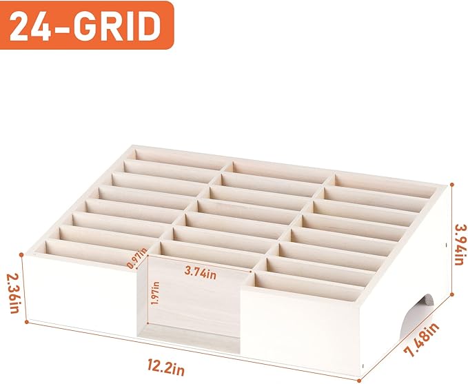 Wooden 24-Grid Cell Phones Storage Box Desktop Mobile Phone Holder Organizer for Office School Classroom (24-Grid White)