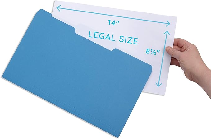 Blue Summit Supplies Blue Legal File Folders, Legal Size, 1/3 Cut Tab, Great for Organizing and Easy File Storage, File Folders 100 Count