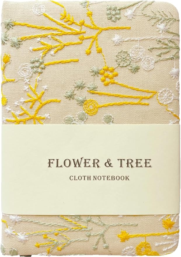 Embroidered Pocket Notebook for Women, A6 Mini Cloth Journal, Hardcover, 264 Pages, 4x6 Small Lined Notebook & Sketchbook, Beautiful Diary, Little Notepad, Apricot Yellow.