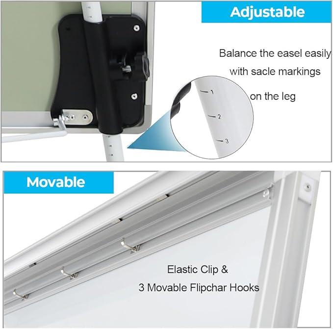 Magnetic Dry Erase Easel 36" x 24", Height Adjustable Tripod Dry Erase Board Office Presentation Whiteboard with Flipchart Pad, Magnets & Eraser, White