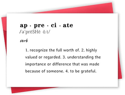 Lovely Appreciate Definition Cards for Him Her, Thank You Card for Teacher Boss, Thank You Gifts for Coworkers Friends, What to Say in A Thank You Card