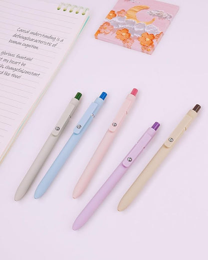 FIOVER Gel Pens, 5pcs Black Ink Fine Point 0.5mm Smooth Writing Pens with Comfort Grip, Aesthetic Ballpoint for Journaling School Office Supplies, Gifts for Women Men (Macaroon)