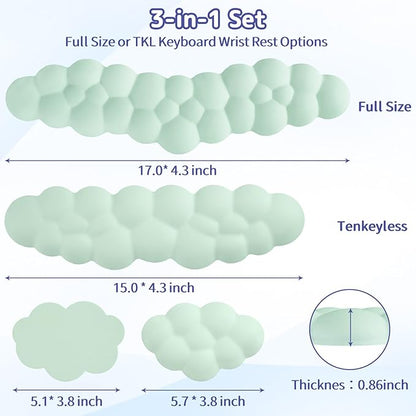 Cloud Wrist Rest Keyboard, Cloud Keyboard Wrist Pad Set with PU Leather Memory Foam, Cute Arm Rest for Palm Support, PC/Gaming Desk Accessories/Office Setup/Computer Hand Cushion-Light Green