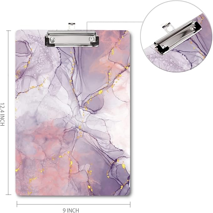 WAVEYU Cute Hardboard Office Clipboard, Clipboard with Low Profile Clip Designed for Students Classroom School and Office Use, Purple Marble(12.5"x9")