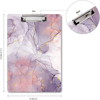 WAVEYU Cute Hardboard Office Clipboard, Clipboard with Low Profile Clip Designed for Students Classroom School and Office Use, Purple Marble(12.5"x9")