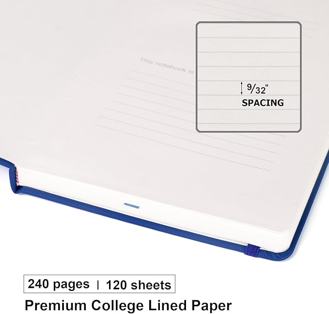 Comix 6 Pack Lined Journal Notebooks for Work, 240 Pages, 5.5"x8.3", Navy Blue, Hardcover, A5 Medium College Ruled, Journaling Notebooks for Notes-Taking, Fits for Office School Home