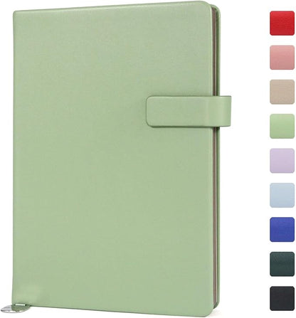 A5 Hard Cover Notebook with Pen Holder, Gold Edges & 180° Lay Flat - Large 5x8.25 Lined, Bookmark, Gift Box - Durable Journal for Office, Study, Travel - Writers, Students (Grass Green)