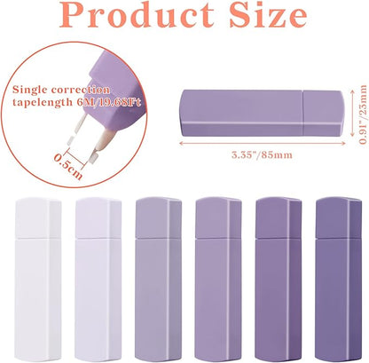 Temiary 6Pcs Mini White Out Tapes for Instant Correction, Cute Whiteout for Writing, Aesthetic Correction Tape Set Easy To Use for Students School Office Supplies (Purple)