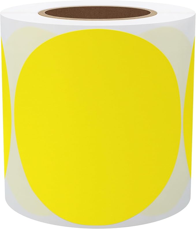 Hybsk 3 inch Circle Color Direct Thermal Stickers Shipping Labels for Barcodes,Name Tag,DIY Logo Design,QR Code,Inventory– Compatible with Zebra,Rollo,Munbyn,and More-350 pcs (3 inch,Yellow)