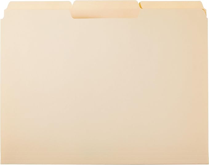 Amazon Basics 1/3-Cut Tab, Assorted Positions File Folders, Letter Size, Manila - Pack of 100