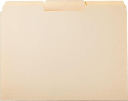 Amazon Basics 1/3-Cut Tab, Assorted Positions File Folders, Letter Size, Manila - Pack of 100