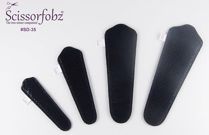 Scissors sheaths by SCISSORFOBZ with ScissorGripper -VALUE PACK-4 sizes- Designer Scissor Covers Holders for embroidery sewing quilting - Quilters sewers gift - Shiny Black Pattern Design. S-35