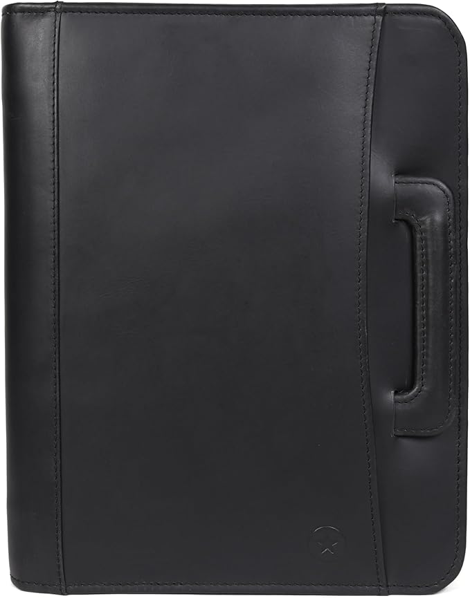 Zippered Genuine Leather Business Portfolio | Easy to Carry Organizer with Writing Pad Holder, Business Card and Pen Slots. IPAD/Tablet Holder and Flip-Closure Phone Pocket