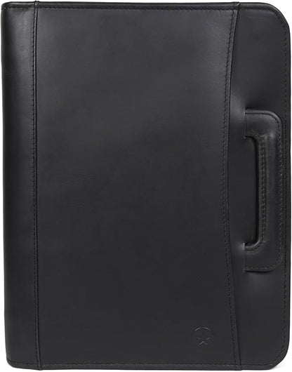 Zippered Genuine Leather Business Portfolio | Easy to Carry Organizer with Writing Pad Holder, Business Card and Pen Slots. IPAD/Tablet Holder and Flip-Closure Phone Pocket