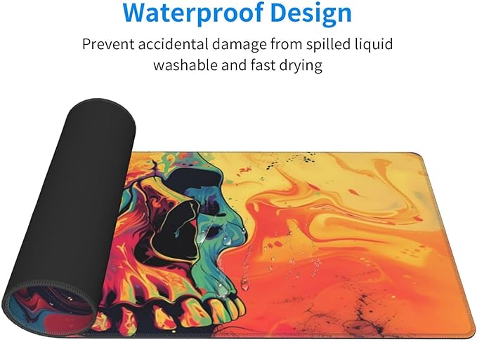 Gaming Mouse Pad Desk Pad,Extended Big Mouse Pad,31.5x11.8 Inch Long Computer Keyboard Mouse Mat Mousepad with 3mm Non-Slip Base and Stitched Edge for Gaming and Office… (Watercolor Skull)