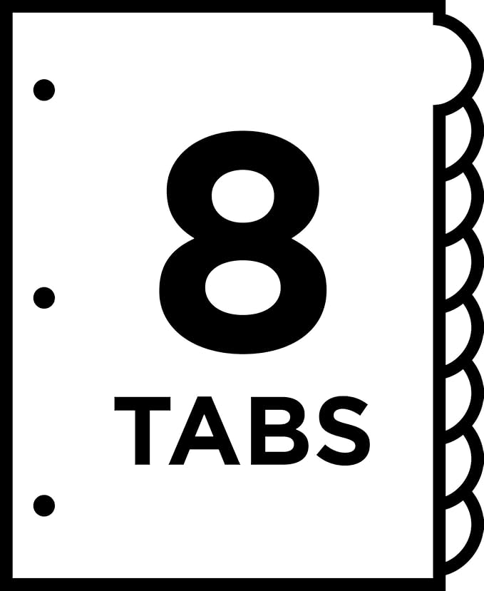 Avery Insertable Style Edge Plastic Dividers for 3 Ring Binders, 8-Tab Set, Assorted White Frosted Designs, 1 Set (11291)