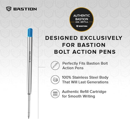 BASTION® Premium Pen Refill, Deeply Pigmented Ink for All Bastion Bolt Action Luxury Pens, Standard Ink Refill with 0.55mm Fine Tip - Blue Gel, 1 PC