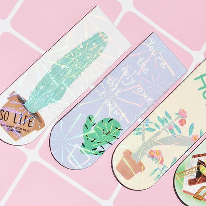 30 Pieces Cute Magnetic Bookmarks for Women/Men, Dual Sided Rainbow Film Laminated Book Markers for Girls, Funny Magnetic Bookmarks for Kids, Book Marks Bulk Page Clip Reading Giveaways (Cactus Plant)