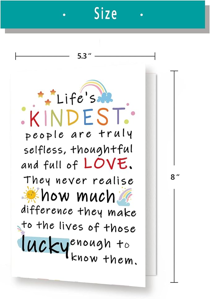 YiKaLus Cute Appreciation Card for Kindest Person, Great Thank You Card with Envelope for Women Men, Sweet Friendship Gift for Friends Classmates, Best Thank You Gift Ideas for Mom Dad