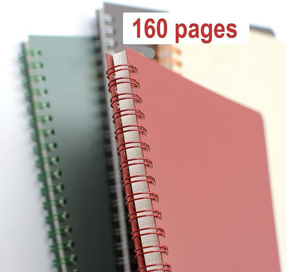 Yansanido Aesthetic Spiral Notebook, 4 Pcs A5 Thick Plastic Hardcover 8mm Ruled 4 Color 80 Sheets -160 Pages Journals for Study and Notes (Ruled-4pcs Wine Red,Black,Dark Green,Beige, A5)
