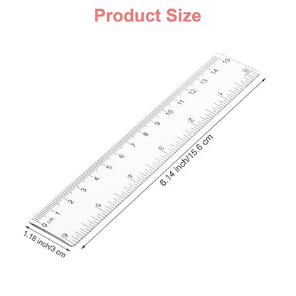 2 Pack 6 inch Clear Plastic Ruler Straight Shatterproof Transparent Rulers for Office Supply (Clear)