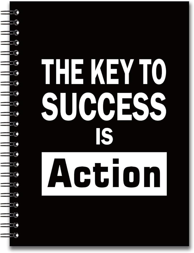 YAZMEEN Inspirational Blank Spiral Notebook（160 Pages） The Key to Success is Action Hardcover Notebook Journal Encouragement Gift Positive Gift Funny Notebook Gift for Women Men Coworker Boss Friend