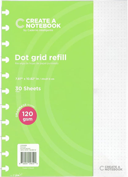 Discbound Notebook Refills Paper Dotted - Paper Size 7.87 x 10.82 inches for Custom Discbound Notebook, Planner or Daily Use – 90 GSM Custom Note-Taking System Discbound Inserts – 30 Sheets
