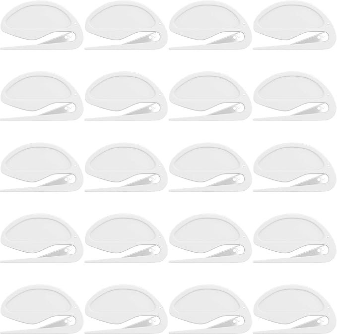 Onwon 20 Pieces Letter Opener Envelope Slitter with Safety Concealed Blade Package Opener Slitter Paper Knife Plastic Openers Razor Blade for Office Home Supplies, White