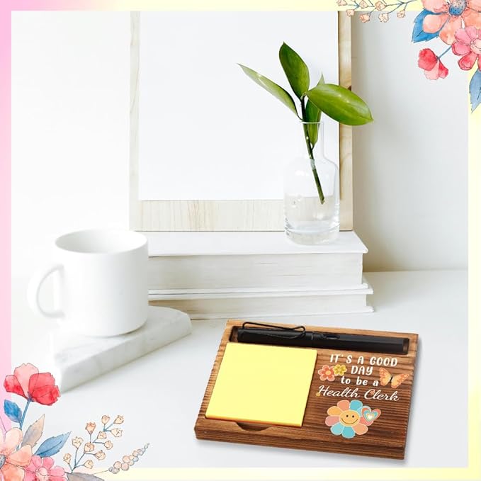 Appreciation Gifts for Health Clerk, New Job Gifts for Health Clerk, Inspirational Office Decor Gifts for Health Clerk,Wooden Sticky Note Holder with Inspirational Quotes,16.5 x 12 x 1.5 cm,XXN33