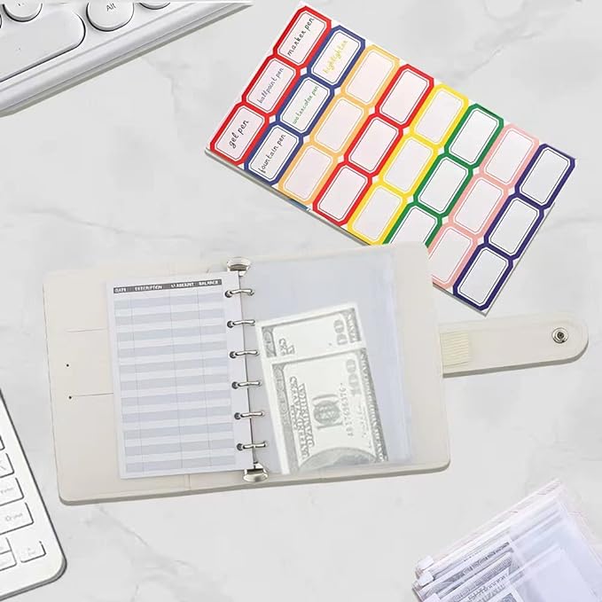 A7 Budget Binder Set - Mini Money Organizer for Cash Saving, Cash Stuffing Envelope System, Planner Binders with Pockets, Sheets and Stickers, Beige