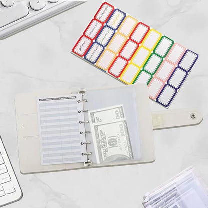 A7 Budget Binder Set - Mini Money Organizer for Cash Saving, Cash Stuffing Envelope System, Planner Binders with Pockets, Sheets and Stickers, Beige