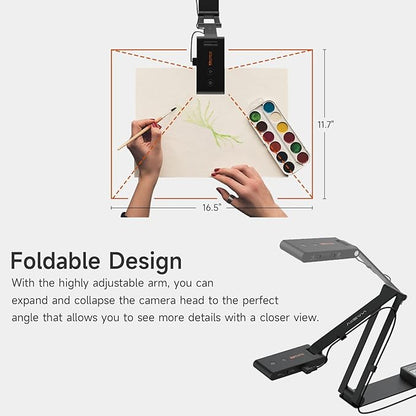 VIISAN VS13AI USB Document Camera with AI-Noise Reduction Mic, 13MP 4K Ultra HD A3-Size Capture, Dual-Mode Autofocus, LED Light, Foldable for Web Conferencing, Live Demo, Compatible macOS & Windows