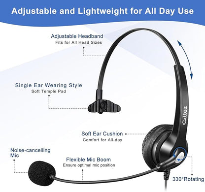Callez RJ9 Phone Headset for Cisco Office Phones, Corded Telephone Headset with Microphone Noise Cancelling for Cisco IP Phones 6941 7811 7841 7941 7942 7945 7962 7965 7975 8841 8845 8851 8861 8945