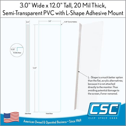 Computer Monitor Memo Board 2 Pack Sticky Note Holder, Semi-Transparent Flexible PVC, Monitor Adhesive Message Boards, Desk Accessories & Workspace Organizers, 12" L x 3" W, Non-Acrylic