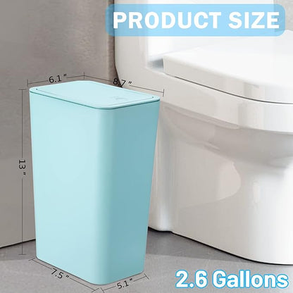 SHPMXUPW 3 Pack Bathroom Small Trash Can with Lid,10L / 2.6 Gallon Slim Garbage Bin Wastebasket with Pop-Up Lid for Bedroom, Office, Kitchen, Craft Room, Fits Under Desk/Cabinet/Sink
