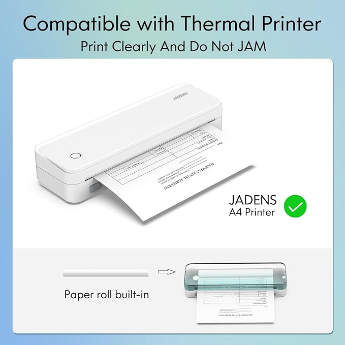 JADENS US Letter Size Quick-Dry Thermal Printer Paper 8.5''x11'', 4 Rolls, Compatible with Gloryang & JADENS PD-A4 Portable Printer