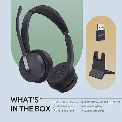 Yealink WH64 Hybrid with DECT Dongle & Charging Stand, 492ft Range,26 Talk Time Bluetooth Headset for Teams, Zoom Skype UC Certified, Noise Cancelling Headset with 3X Mic, Work Headset for PC Phone
