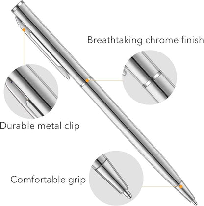 Unibene Slim Stainless Steel Retractable Ballpoint Pens, Nice Gift for Business Office Students Teachers Wedding Christmas, Medium Point(1 mm) 6 Pack-Black ink