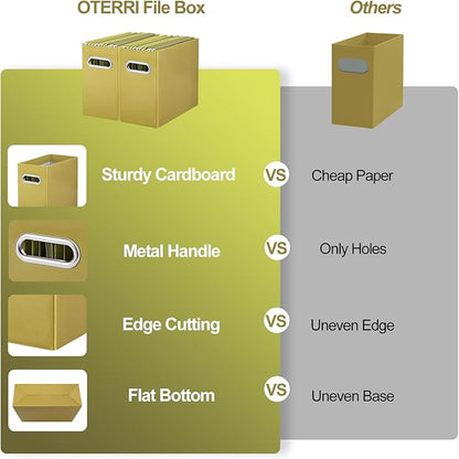 Oterri File Organizer, Small Storage Box, Cardboard File Folder Organizer, Collapsible File Box, Hanging File Organizer for Letter Size, Portable File Box with Handle, Only Box (Olive,2 Packs)