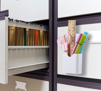 Magnetic Marker Holder Pen Holder for Whiteboard or Fridge Magnet Pencil Cup Storage Organizer for Classroom Office Home Locker and Metal Cabinets Media Organizer Storage 2Pack(White) (White)