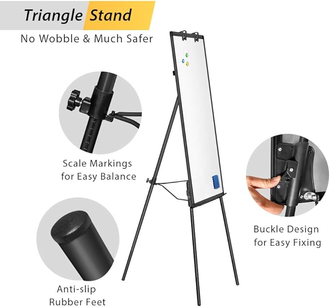 Easel Whiteboard - Black Magnetic Portable Dry Erase 40 x 28 Tripod Height Adjustable, Flipchart Easel Stand White Board for Office