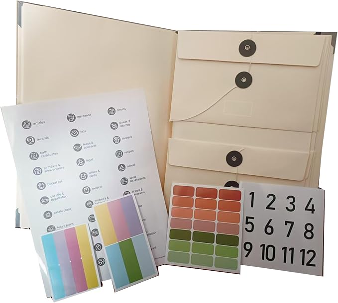 in Case I Go Missing Binder,The Folio Document Organizer,Veloron Life Organizer,Lifebook Document Organizer with Labels,Suitable for Important,Emergency,Passports,and Letters(DarkYellow)