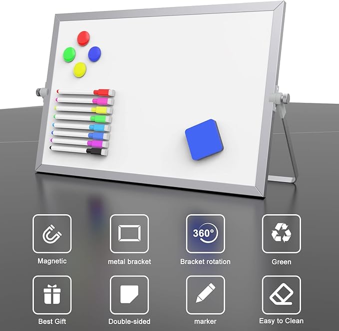 OWill Dry Erase White Board, 16inX12in Large Magnetic Desktop White Board with Stand,A3 Magnetic Whiteboard & Portable Double-Sided Whiteboard Easel for Drawing in School & Home