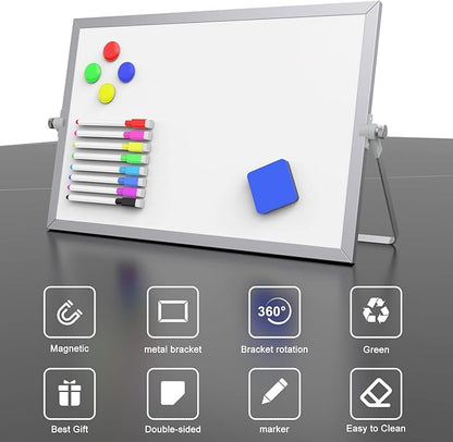 OWill Dry Erase White Board, 16inX12in Large Magnetic Desktop White Board with Stand,A3 Magnetic Whiteboard & Portable Double-Sided Whiteboard Easel for Drawing in School & Home