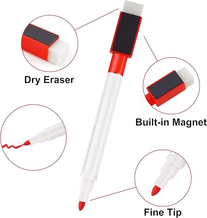 IHPUKIDI Magnetic Dry Erase Markers Fine Point Tip,Bulk Pack of 96, 8 Colors White board Markers Dry Erase Marker with Eraser Cap, Low Odor Whiteboard Markers, Thin Dry Erase Markers for Kids Teachers