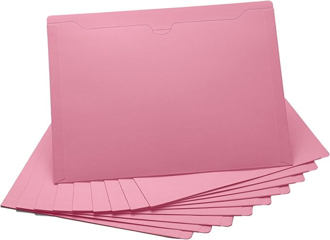 Pink File Jackets, Flat-No Expansion, Letter Size, Reinforced Straight-Cut Tab, 10 Pack