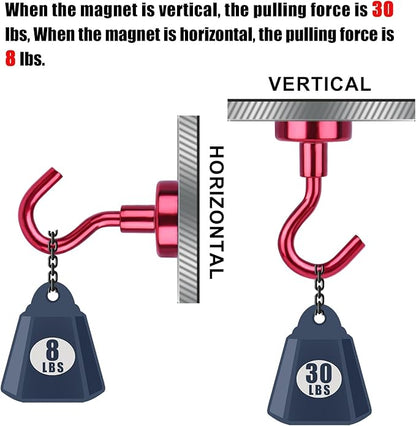 DIYMAG Magnetic Hooks, 30Lbs Strong Heavy Duty Cruise Magnet S-Hooks for Classroom, Fridge, Hanging, Kitchen etc, (6 Pack-Red)