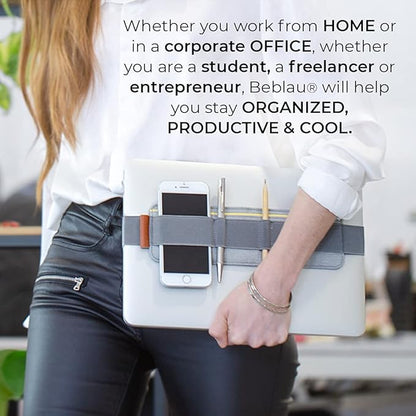 Beblau Slim Portable Tech Organizer – Attachable Laptop & Notebook Accessory | Fits 13"-17" | Backpack Insert & Desk Organizer | Office, Home, & School | Work-from-Home Essentials | Christmas Gift