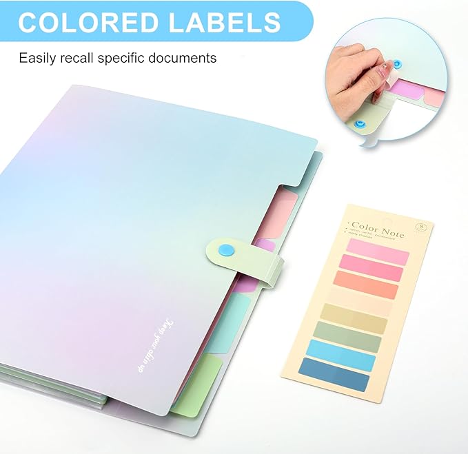 Ddaowanx Expanding File Folder, Letter A4 Size Accordion Plastic File Organizer, 5 Pocket Folders for Documents, Aesthetic Folder with Labels, Paper Organizer for School Office Supplies (Aurora Blue)